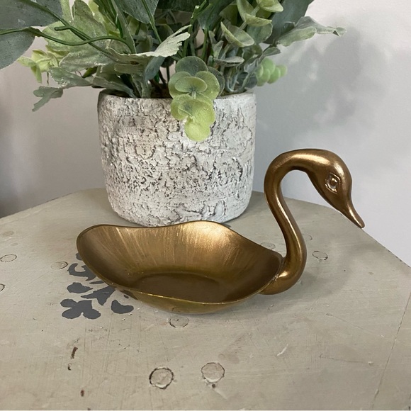 Vintage Gold Brass Swan Trinket Tray - Picture 1 of 3